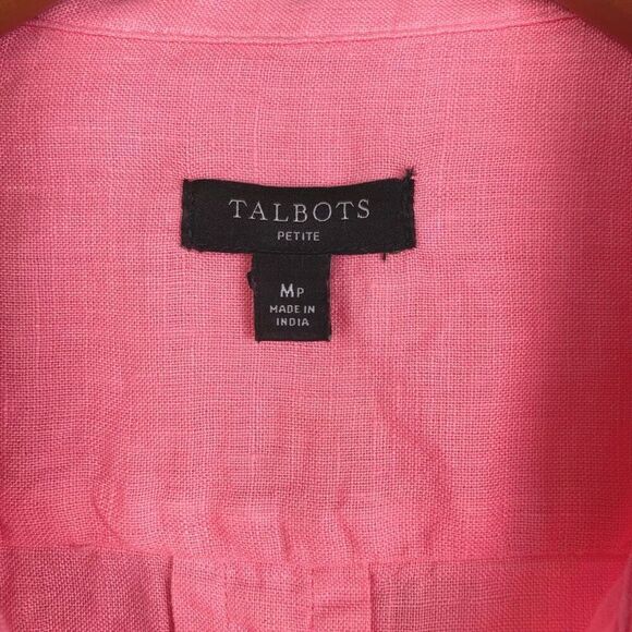 Talbots Petite MP 100% Linen Pink Long Sleeve Button Down Boyfriend Shirt Tunic - Picture 2 of 7